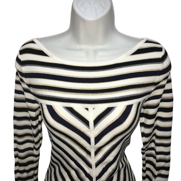 WHBM Knit Gold Black White Gray Striped Sparkle Stretch Top - Women’s Small - Picture 2 of 13